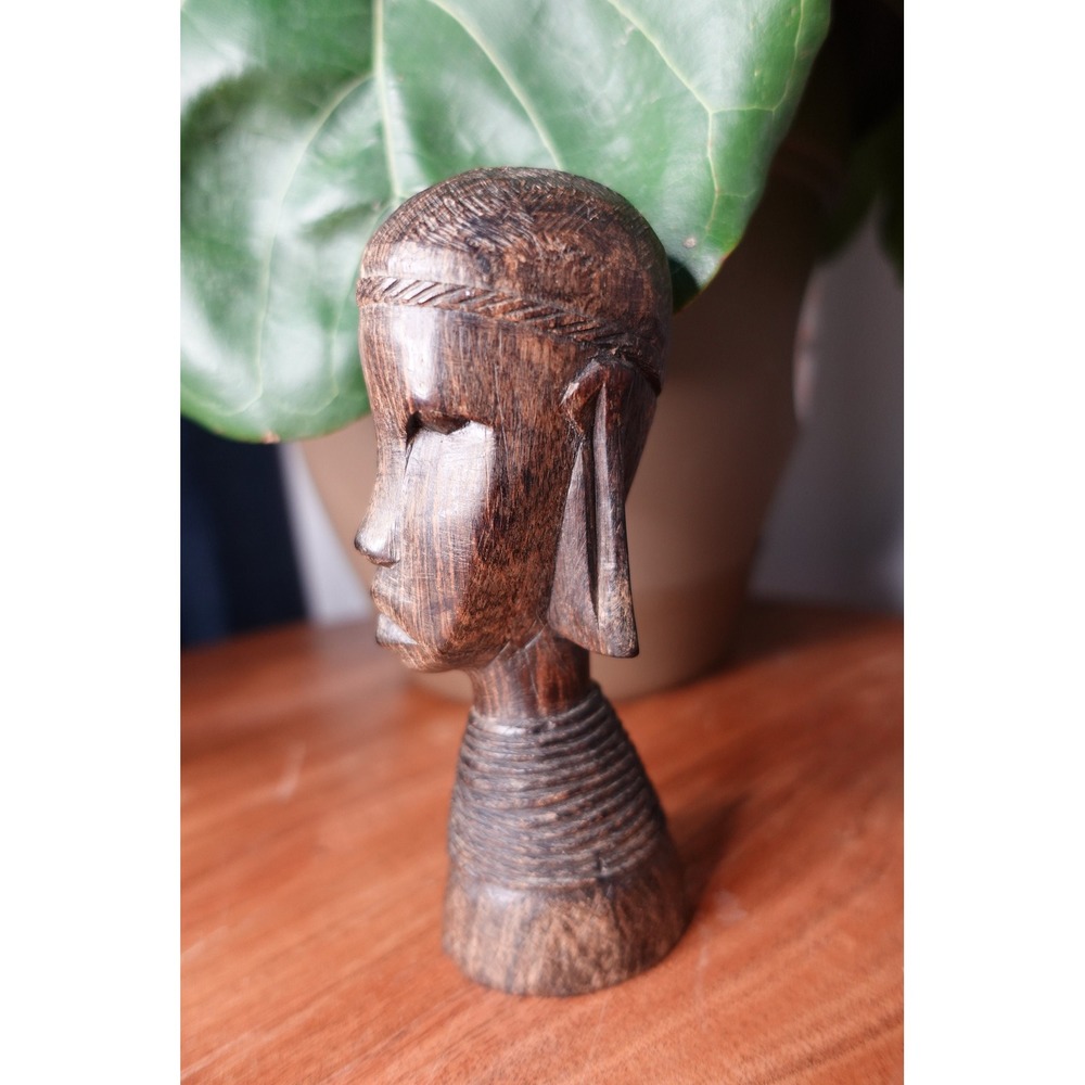 Vintage primitive carved African Bust tribal  carved wood tribal art‎ sculpture
